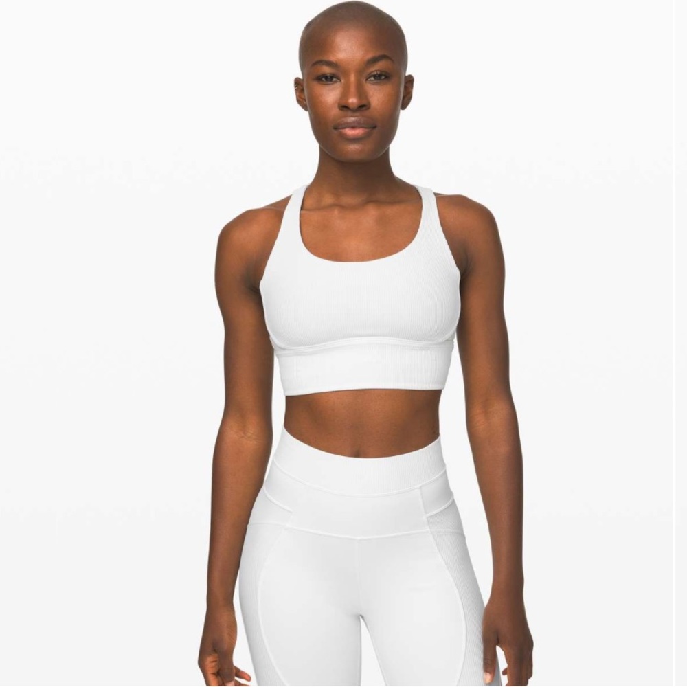 NWT 🍋 Lululemon White Energy Bra Long Line Rib Size 4
